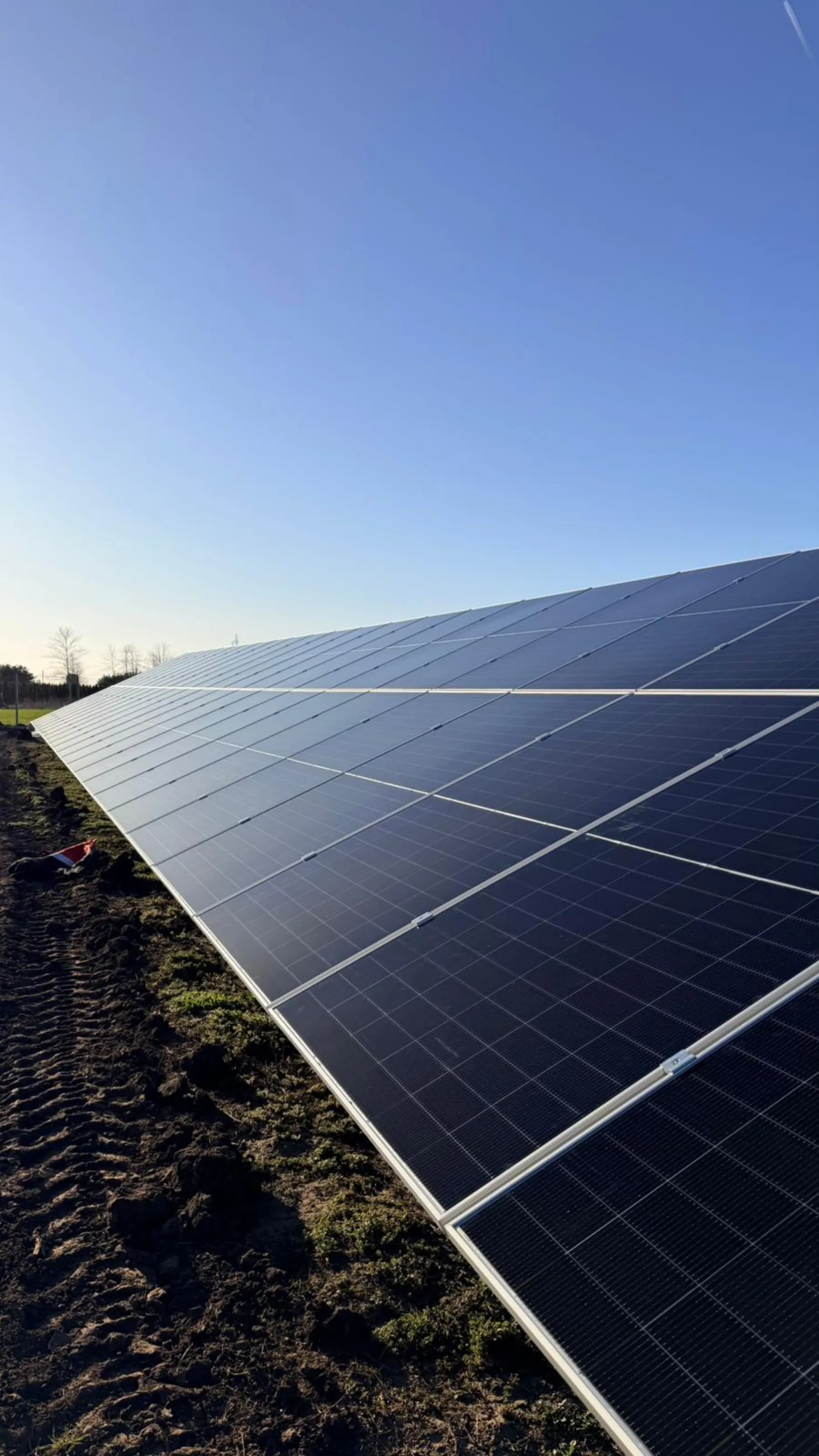 Rânduri de module fotovoltaice pe structuri metalice la parcul de 7 MW din Craiova Perișor